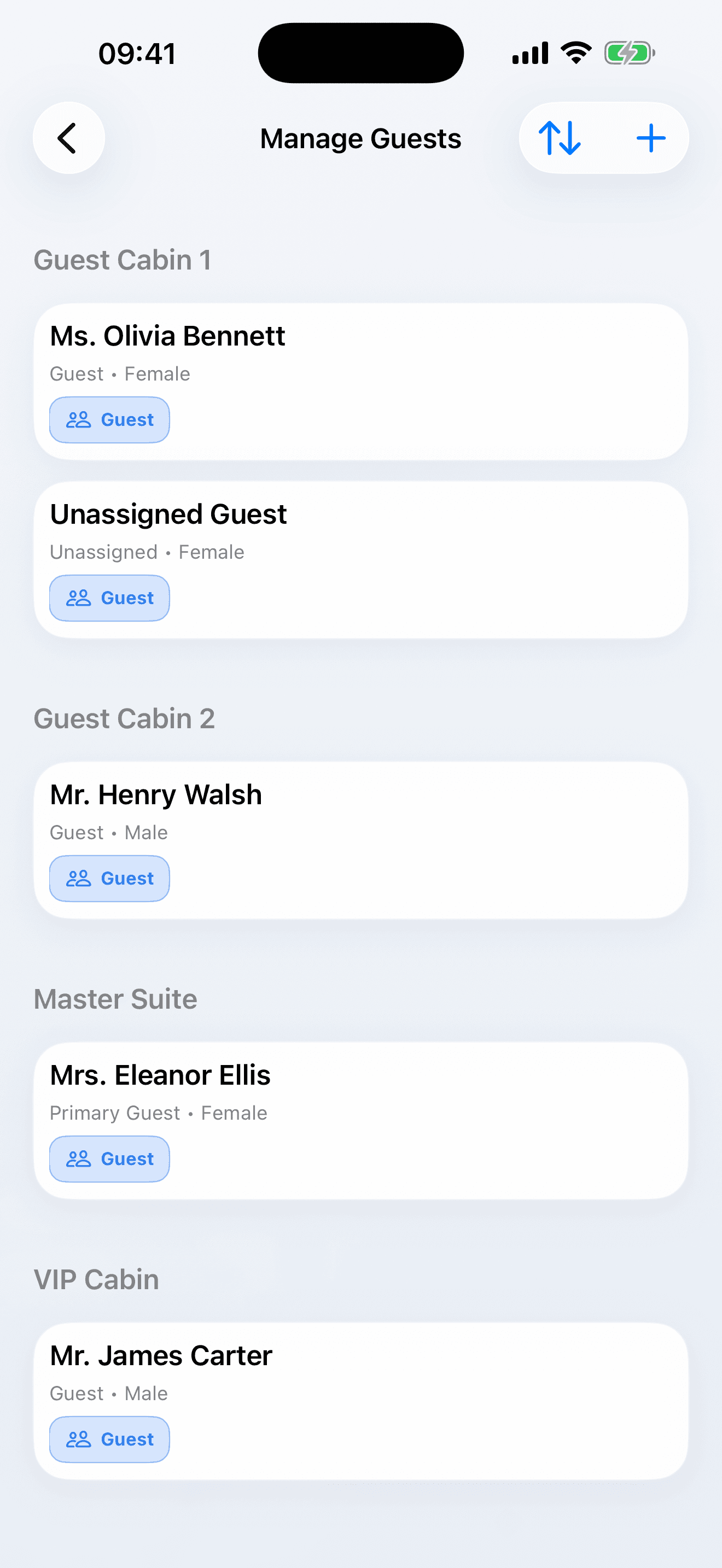 Laundry Guru Manage Guests screen