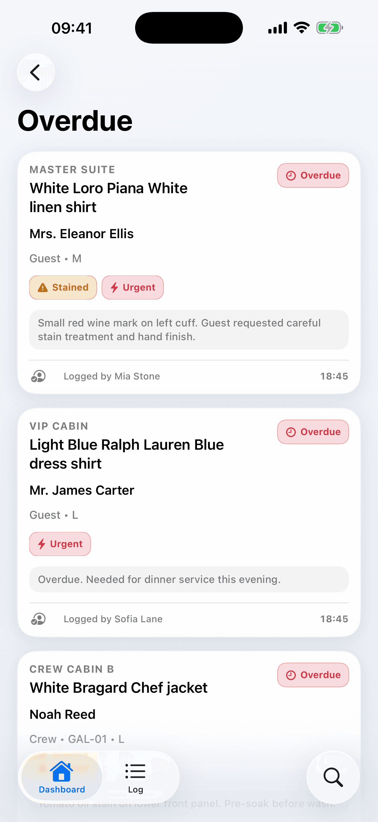 Laundry Guru overdue item detail screen